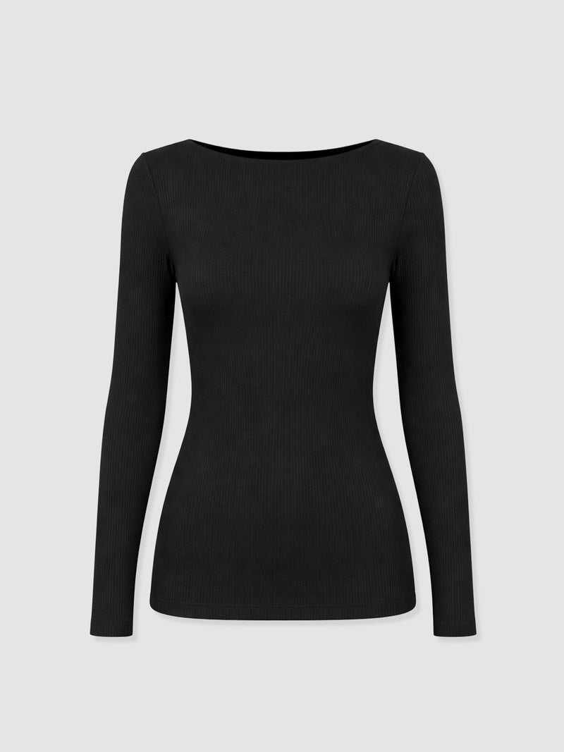 Austen Boat Neck Long Sleeve Tee - Black - Women's T-shirts | Saint + Sofia® EU