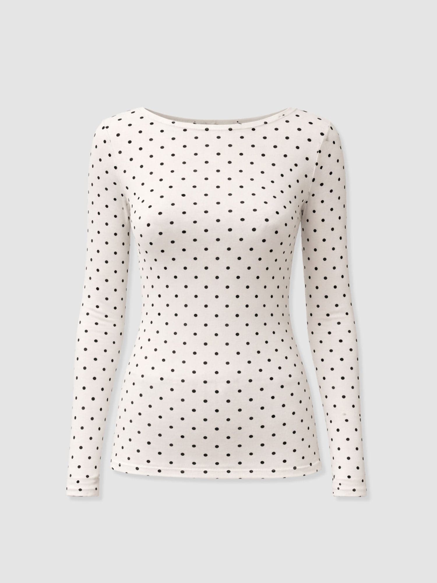 Austen Boat Neck Long Sleeve Tee - Cream Polka Dot - Women's T-shirts | Saint + Sofia® EU