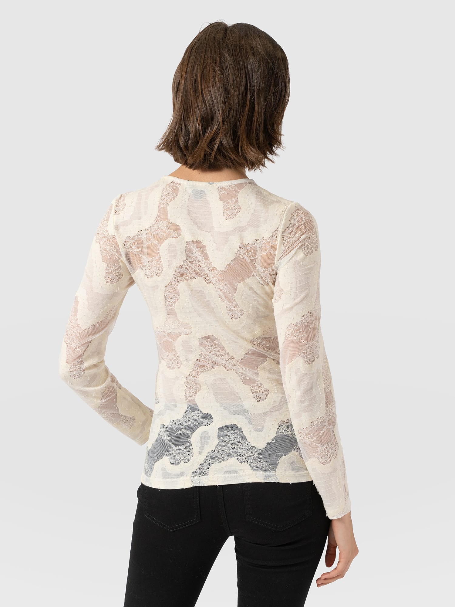 Austen Crew Neck Long Sleeve Tee - Cream Lace - Women's T-shirts | Saint and Sofia® EU