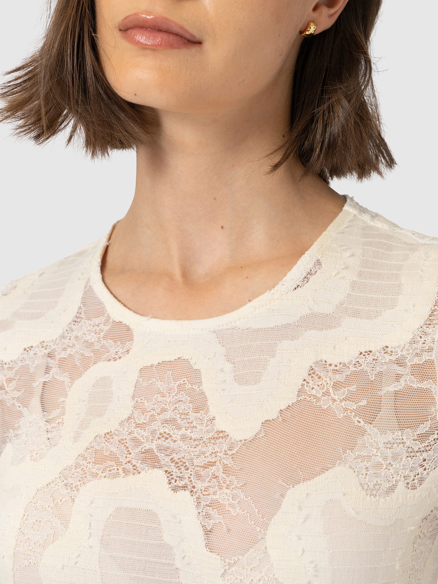 Austen Crew Neck Long Sleeve Tee - Cream Lace - Women's T-shirts | Saint and Sofia® EU