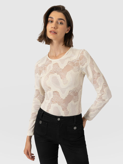 Austen Crew Neck Long Sleeve Tee - Cream Lace - Women's T-shirts | Saint and Sofia® EU