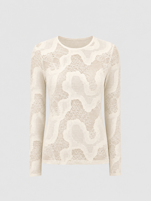 Austen Crew Neck Long Sleeve Tee - Cream Lace