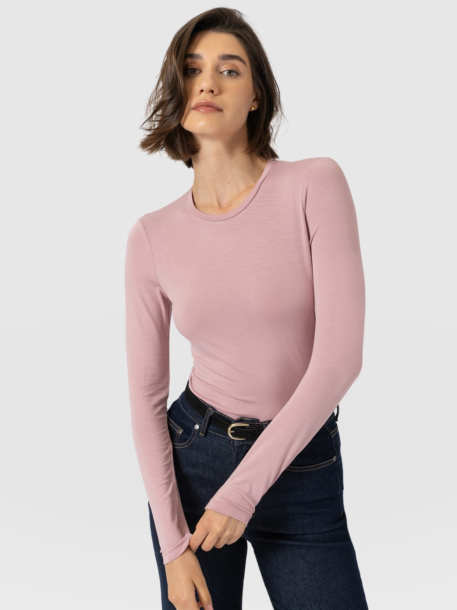 Austen Crew Neck Long Sleeve Tee - Dusty Pink - Women's T-shirts | Saint and Sofia® EU