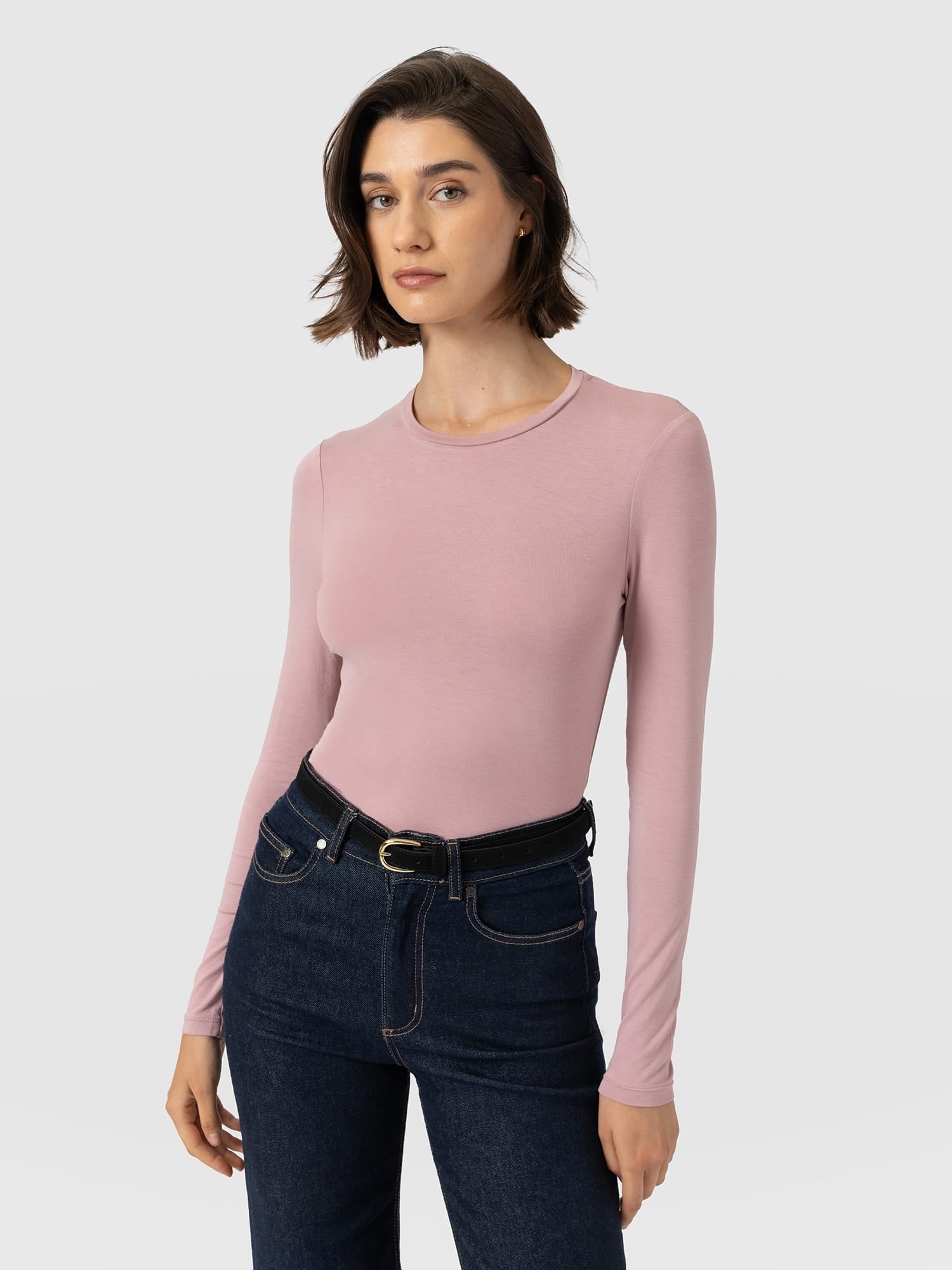 Austen Crew Neck Long Sleeve Tee - Dusty Pink - Women's T-shirts | Saint and Sofia® EU