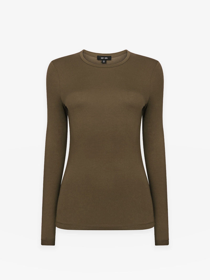 Austen Crew Neck Long Sleeve Tee Khaki - Women's Tops | Saint + Sofia® EU