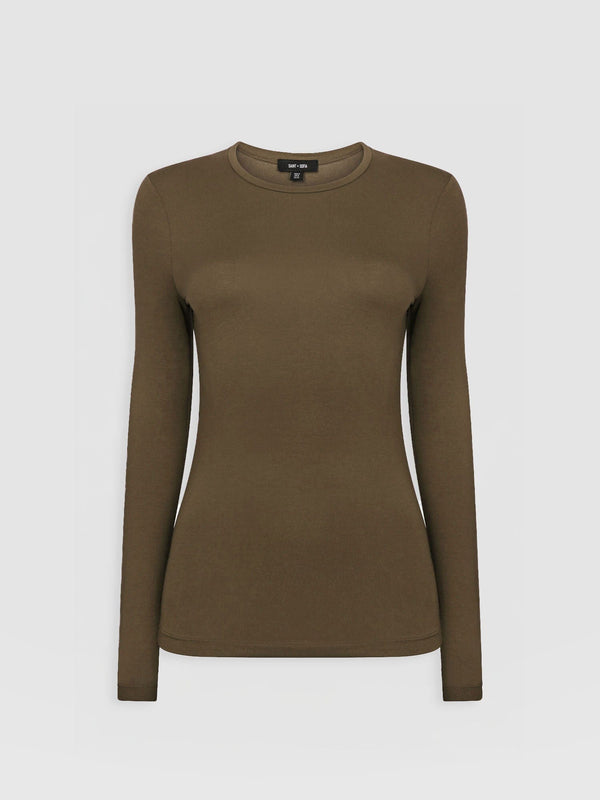 Austen Crew Neck Long Sleeve Tee Khaki - Women's Tops | Saint + Sofia® EU