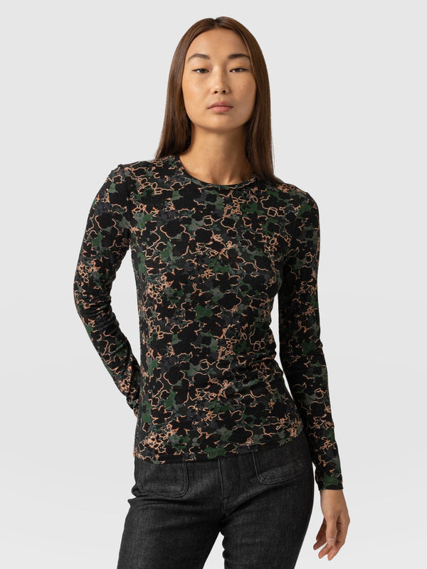 Austen Crew Neck Tee Green Twilight Floral - Women's T-Shirts | Saint + Sofia® EU