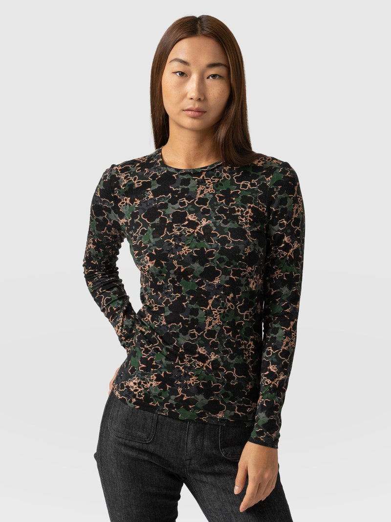 Austen Crew Neck Tee Green Twilight Floral - Women's T-Shirts | Saint + Sofia® EU