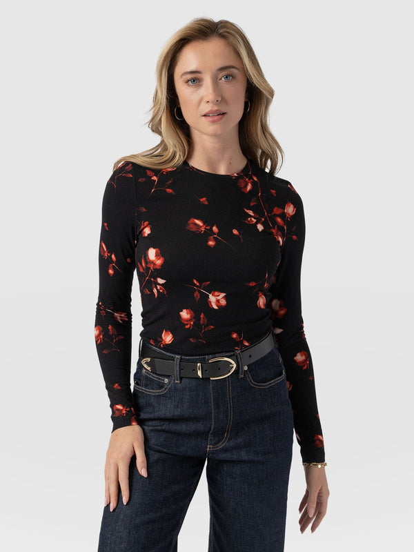 Austen Crew Neck Tee Long Sleeve Dark Roses - Women's T-Shirts | Saint + Sofia® EU