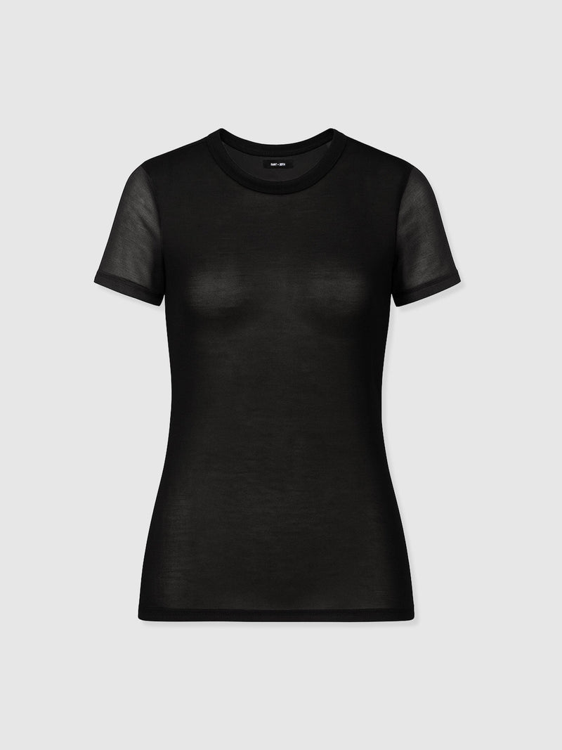 Austen Crew Neck Tee Short Sleeve - Black Mesh - Women's T-shirts | Saint + Sofia® EU