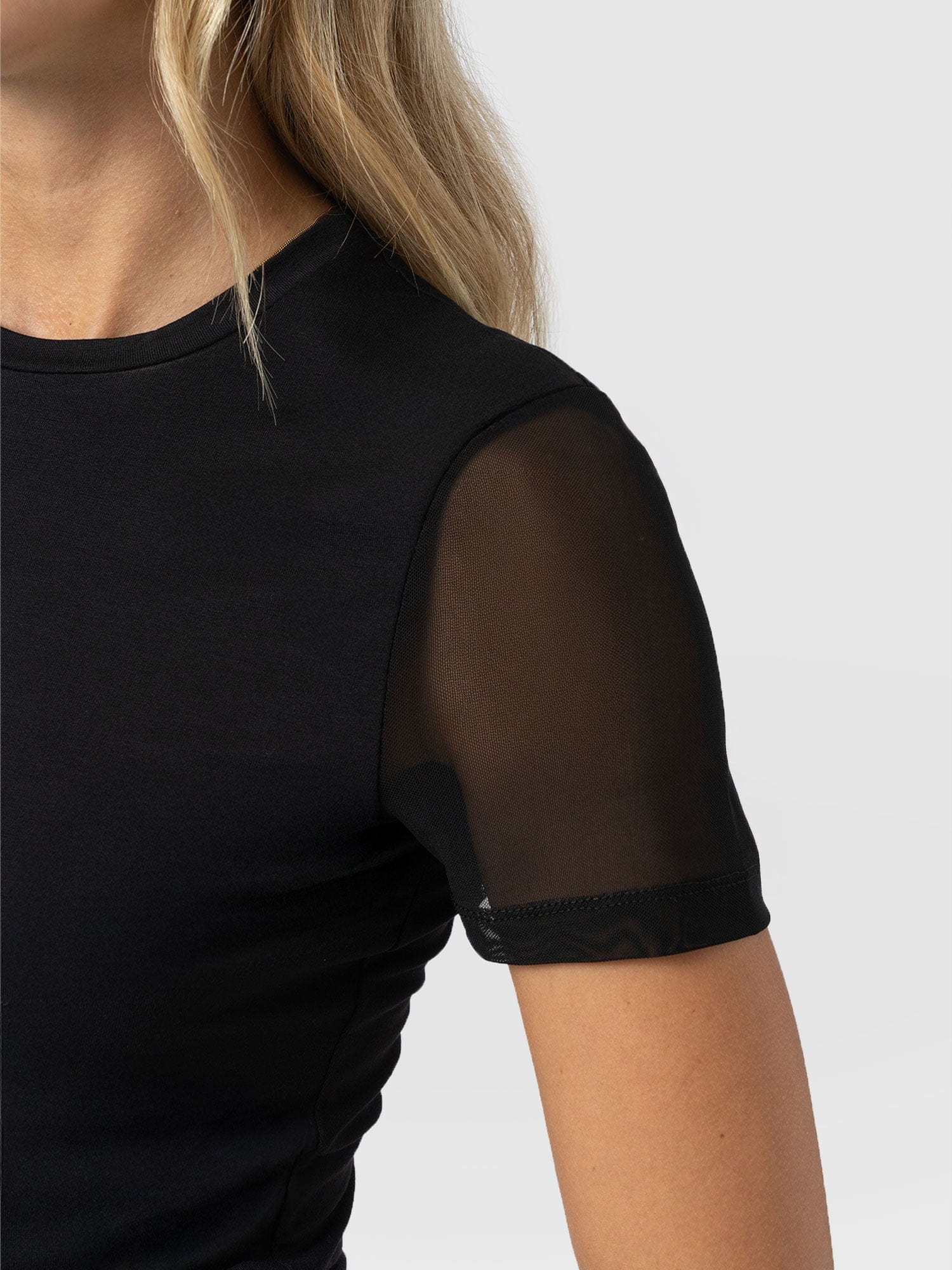 Austen Crew Neck Tee Short Sleeve - Black Mesh - Women's T-shirts | Saint + Sofia® EU