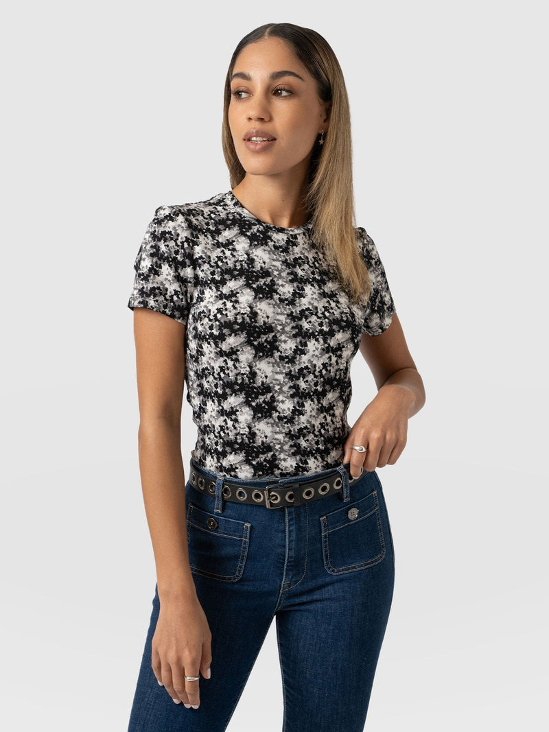 Austen Crew Neck Tee Short Sleeve Black Pixel - Women's T-Shirts | Saint + Sofia® EU