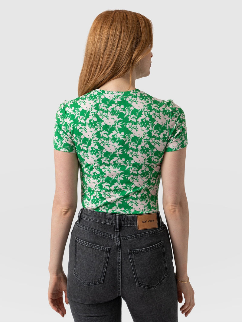 Austen Crew Neck Tee Short Sleeve Green Pixel - Women's T-Shirt | Saint + Sofia® EU