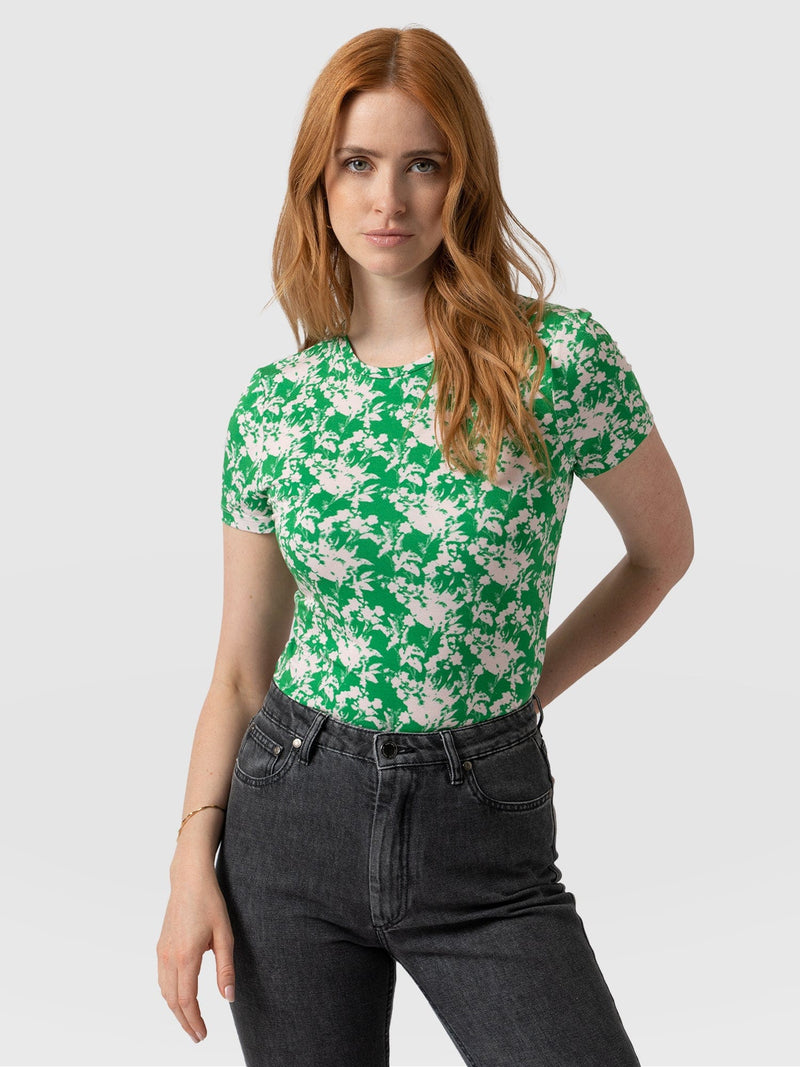 Austen Crew Neck Tee Short Sleeve Green Pixel - Women's T-Shirt | Saint + Sofia® EU