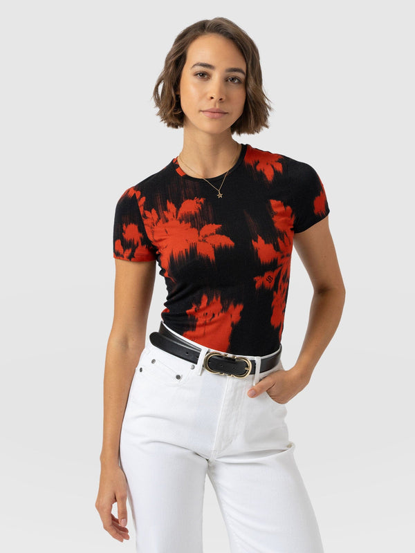 Austen Crew Neck Tee Short Sleeve - Orange Fade Floral - Women's T-shirts | Saint + Sofia® EU