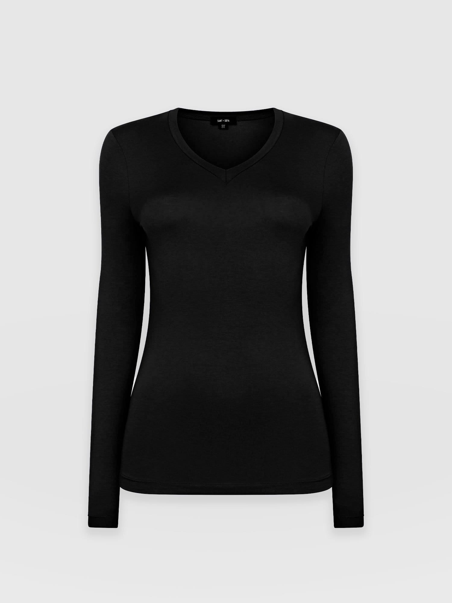 Austen V Neck Tee Black - Women's T-Shirt | Saint and Sofia® EU