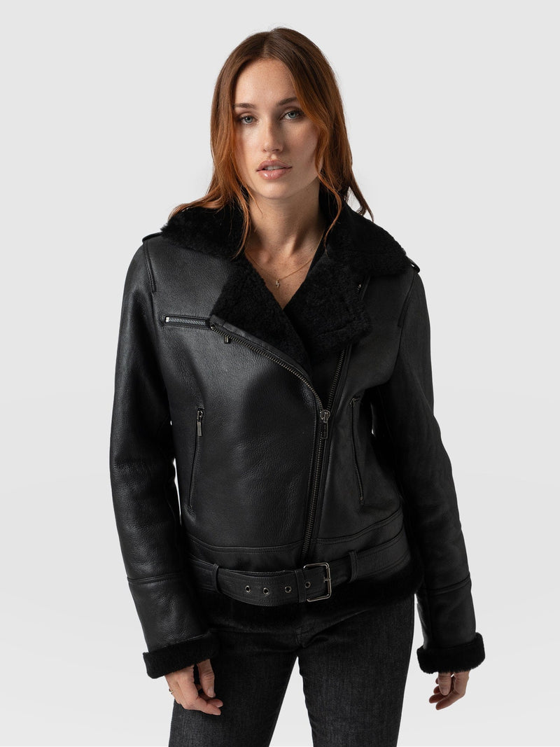 Aviator Shearling Jacket Black - Women's Jackets | Saint + Sofia® EU