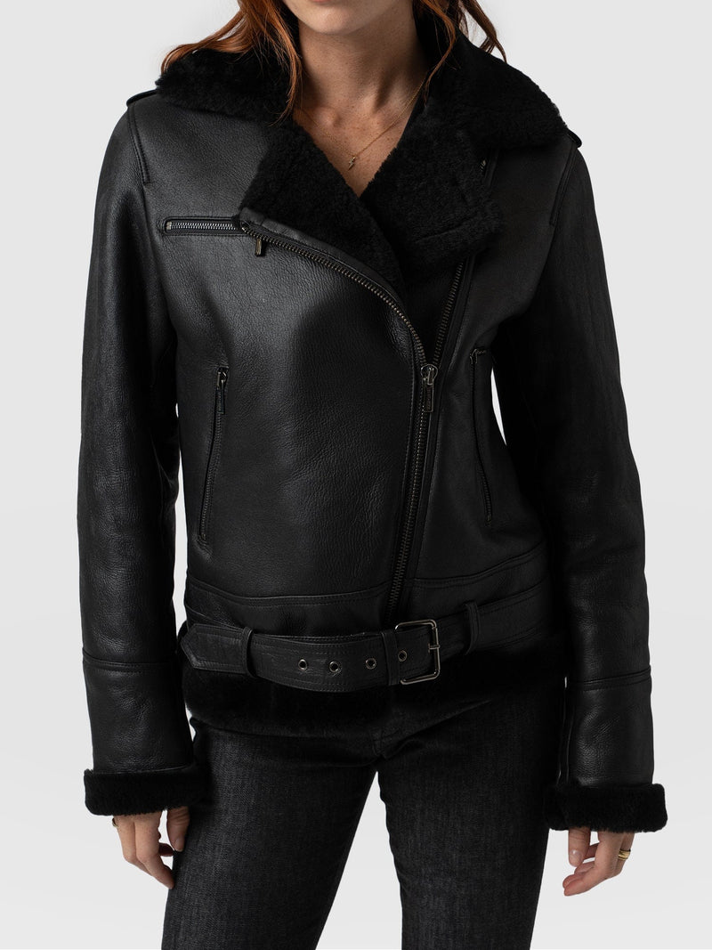 Aviator Shearling Jacket Black - Women's Jackets | Saint + Sofia® EU