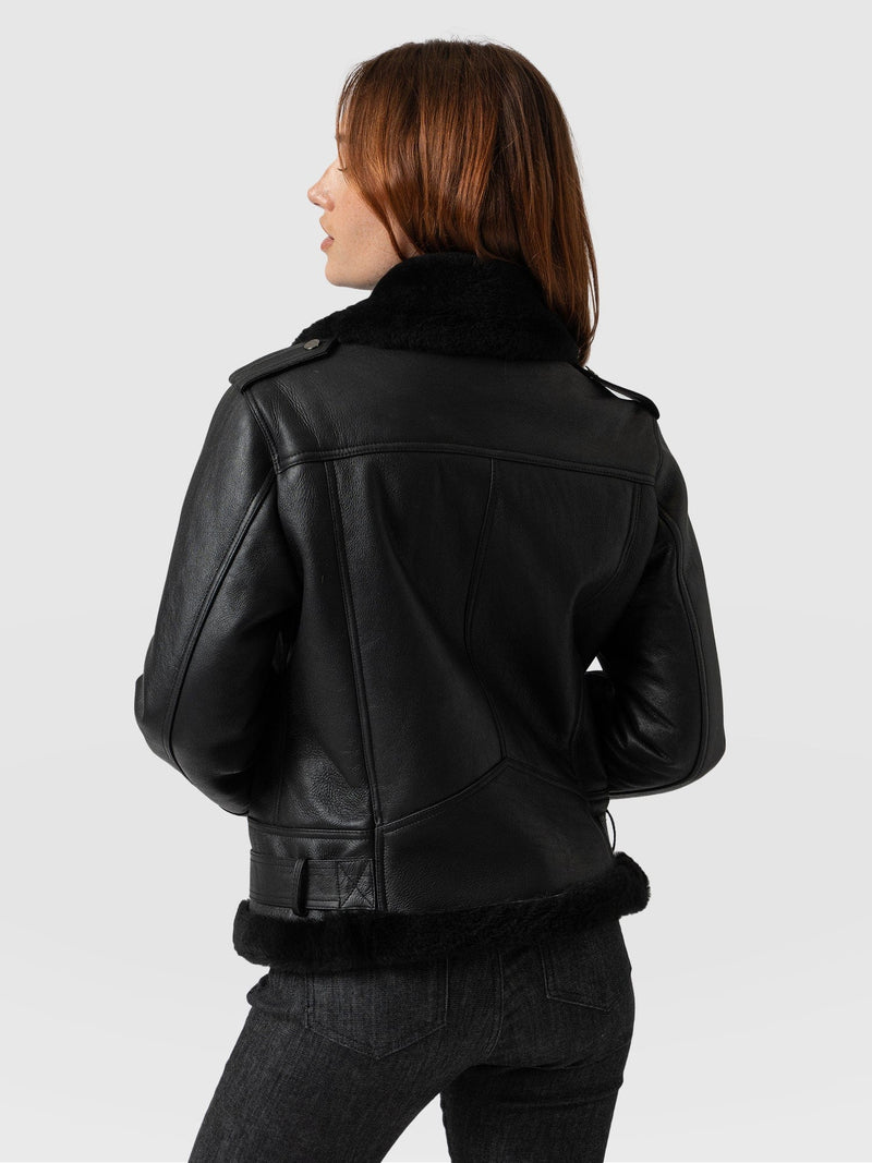 Aviator Shearling Jacket Black - Women's Jackets | Saint + Sofia® EU