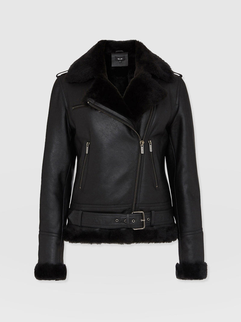 Aviator Shearling Jacket Black - Women's Jackets | Saint + Sofia® EU