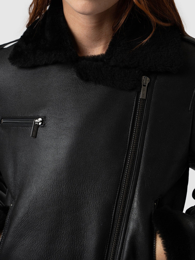 Aviator Shearling Jacket Black - Women's Jackets | Saint + Sofia® EU