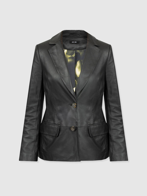 Axel Single Breasted Blazer - Black Leather - Women's Leathers | Saint + Sofia® EU
