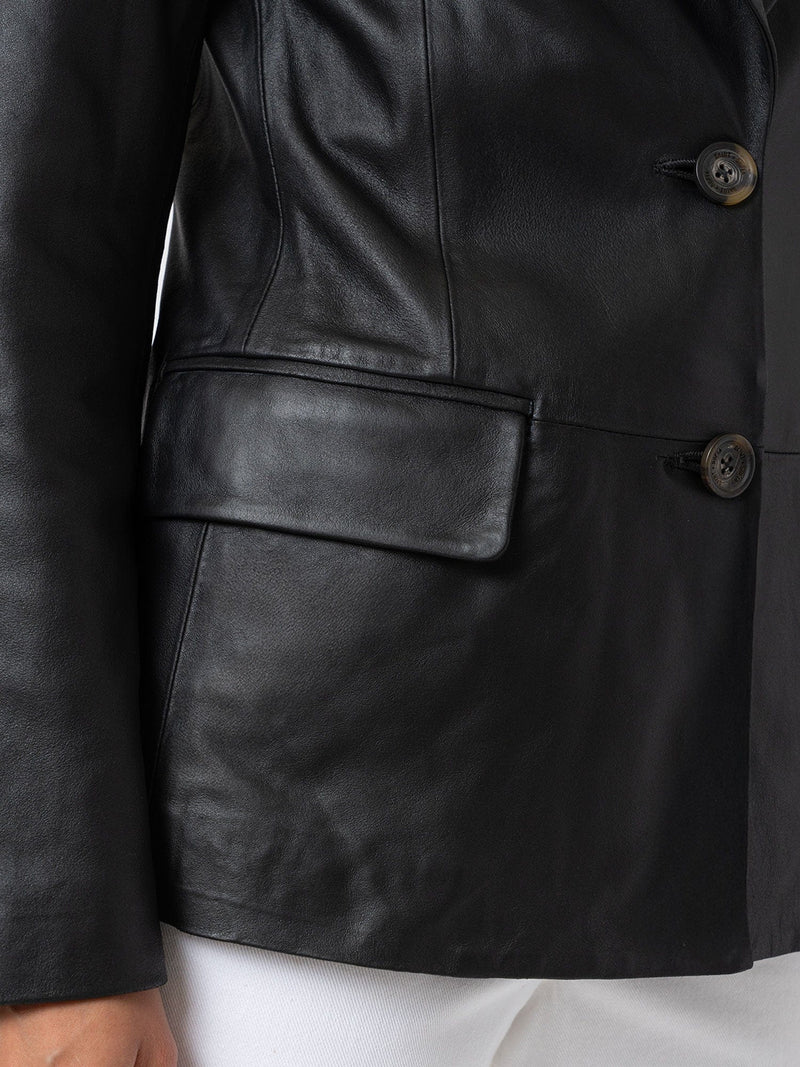 Axel Single Breasted Blazer - Black Leather - Women's Leathers | Saint + Sofia® EU