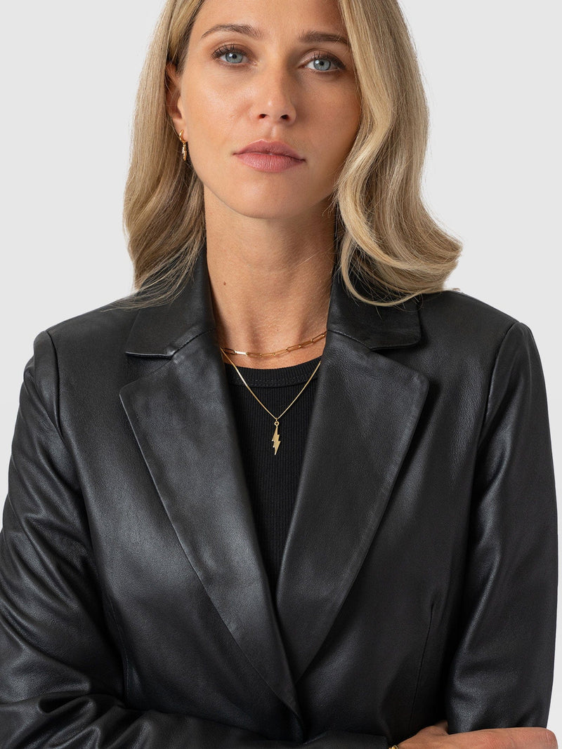 Axel Single Breasted Blazer - Black Leather - Women's Leathers | Saint + Sofia® EU