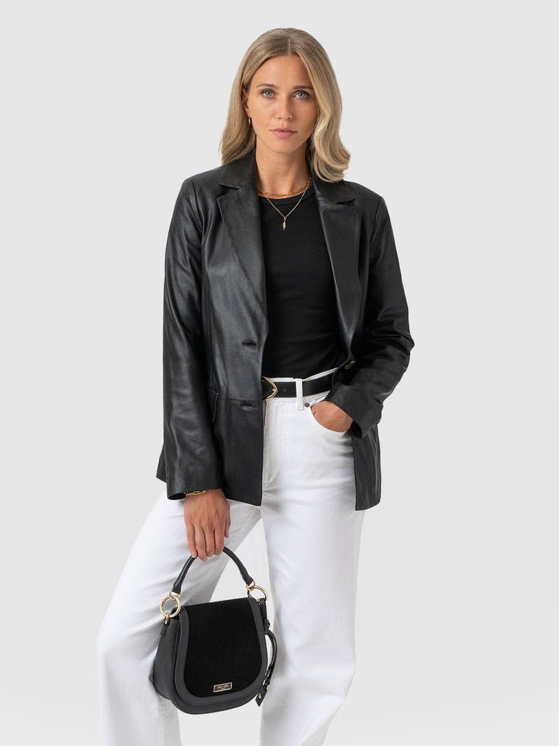 Axel Single Breasted Blazer - Black Leather - Women's Leathers | Saint + Sofia® EU