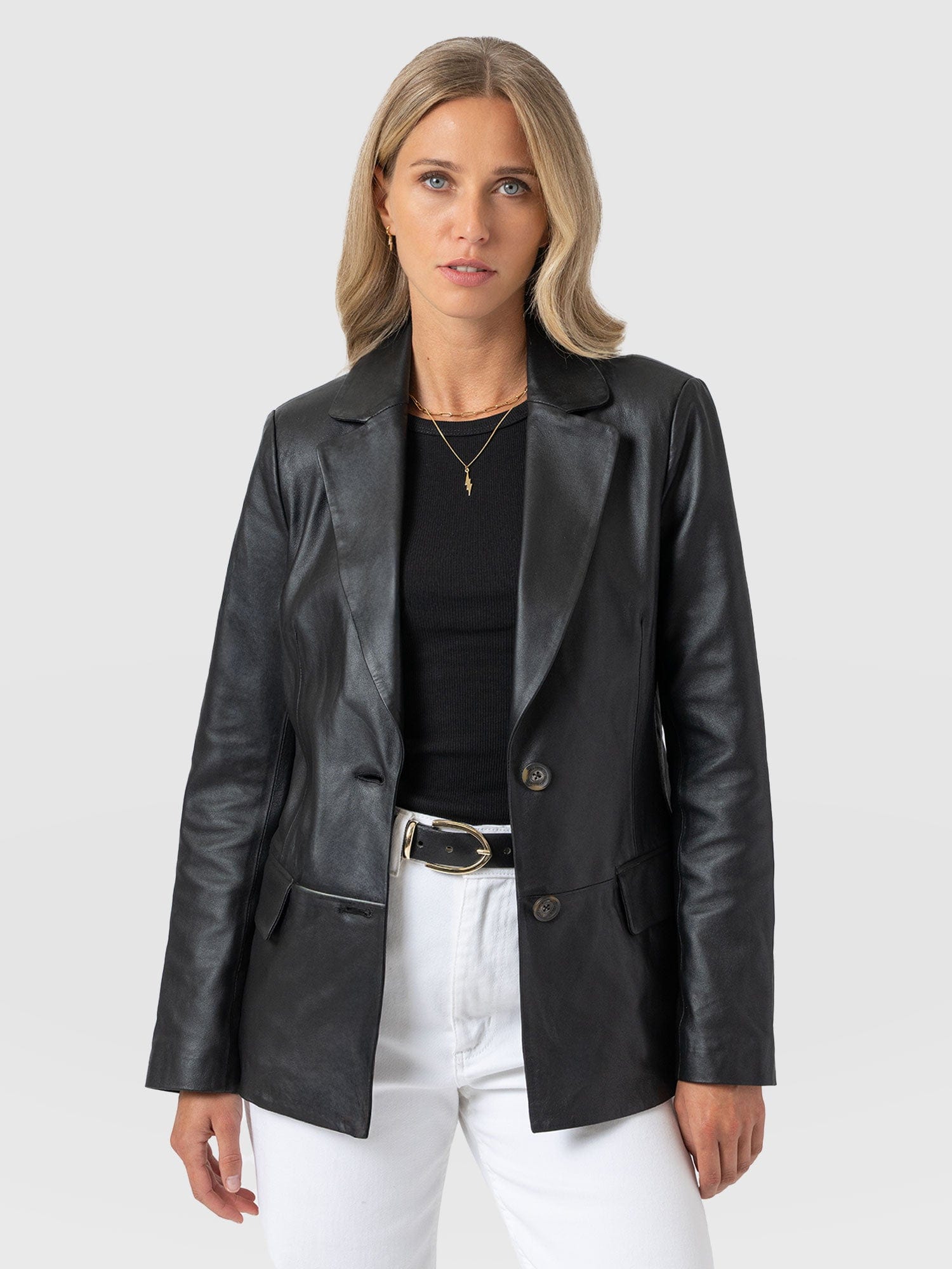 Axel Single Breasted Blazer - Black Leather - Women's Leathers | Saint + Sofia® EU
