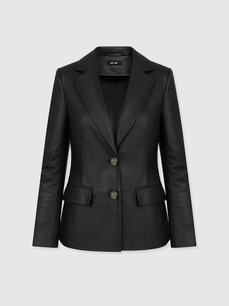 Axel Single Breasted Blazer - Black Leather - Women's Leathers | Saint + Sofia® EU