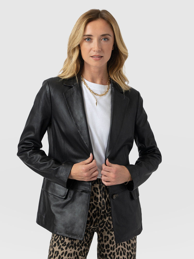 Axel Single Breasted Blazer - Black Leather - Women's Leathers | Saint + Sofia® EU