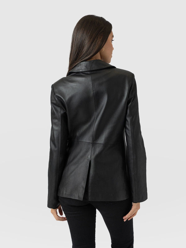 Axel Single Breasted Blazer - Black Leather - Women's Leathers | Saint + Sofia® EU