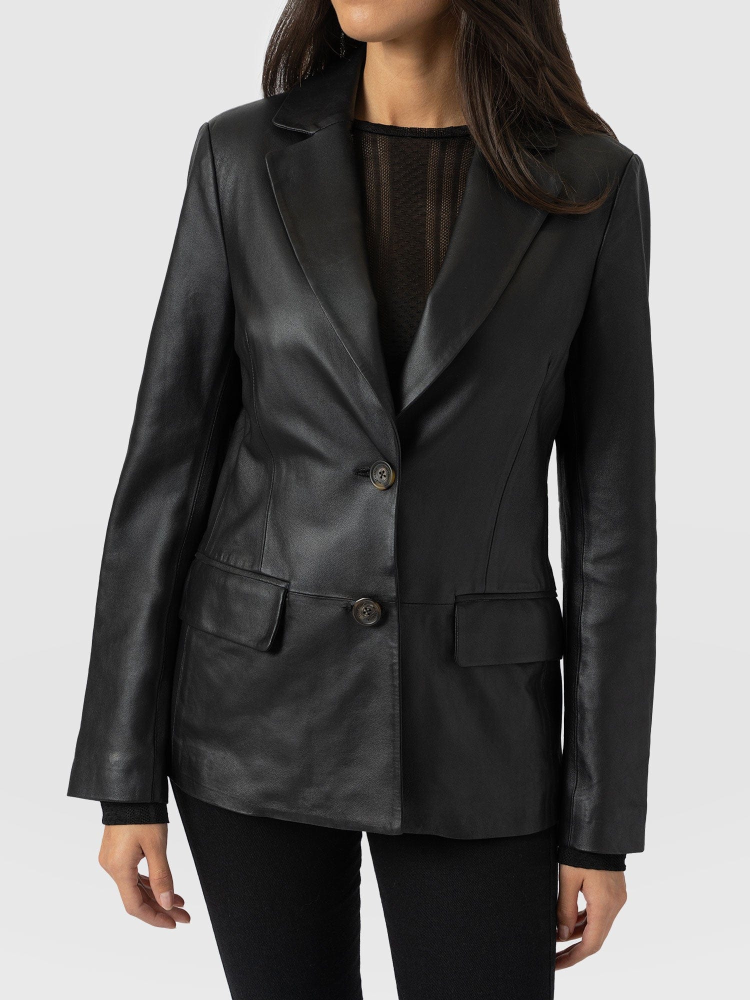 Axel Single Breasted Blazer - Black Leather - Women's Leathers | Saint + Sofia® EU
