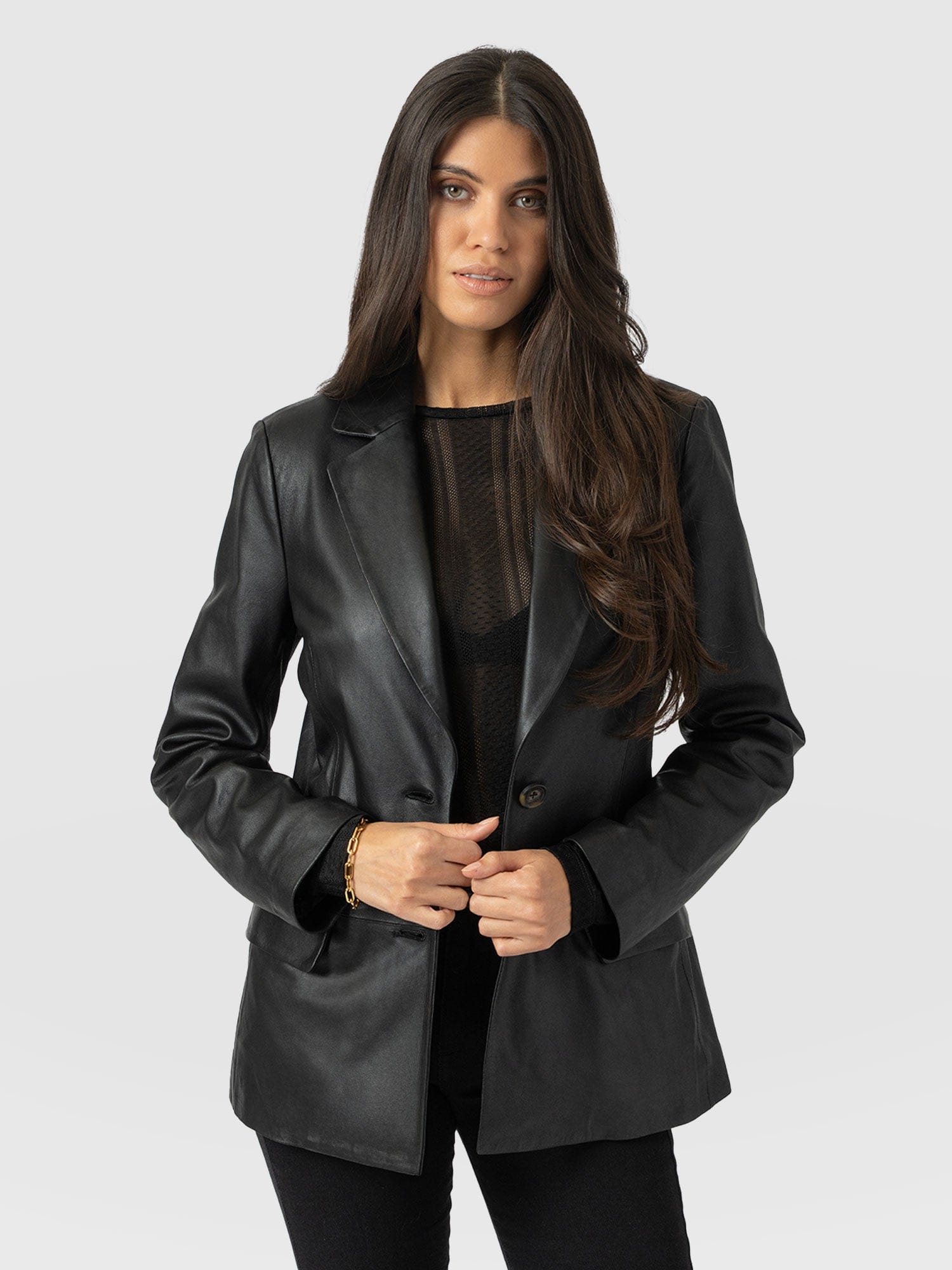 Axel Single Breasted Blazer - Black Leather - Women's Leathers | Saint + Sofia® EU