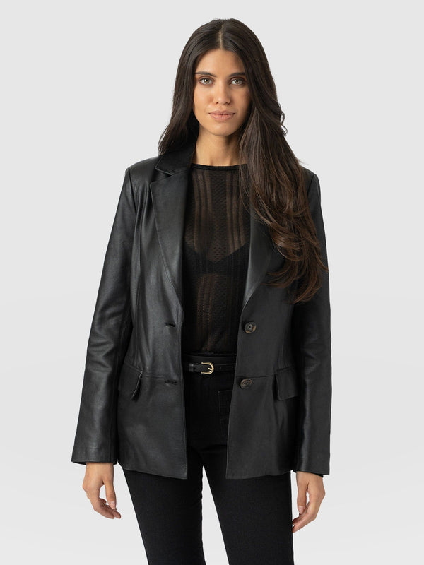 Axel Single Breasted Blazer - Black Leather - Women's Leathers | Saint + Sofia® EU