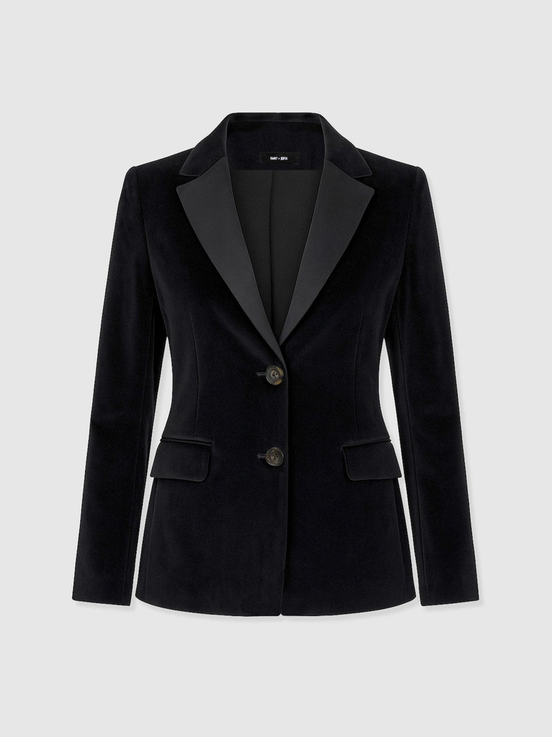 Axel Single Breasted Blazer - Black Velvet - Women's Jackets | Saint + Sofia® EU