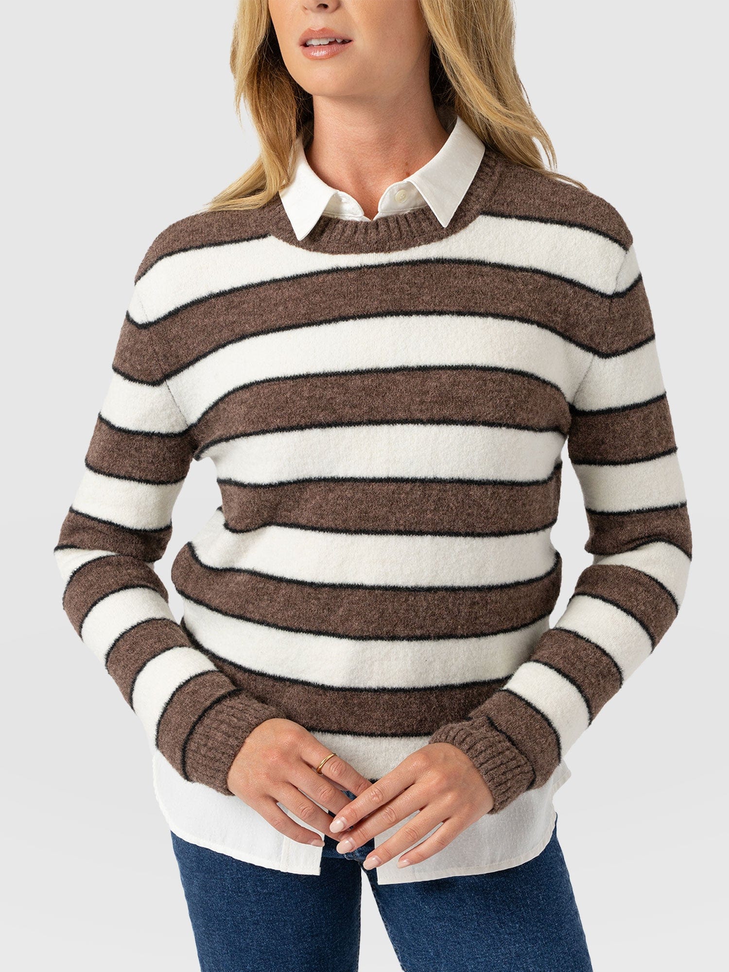 Azura Knit Jumper - Brown Stripe - Women's Knitwears | Saint + Sofia® EU