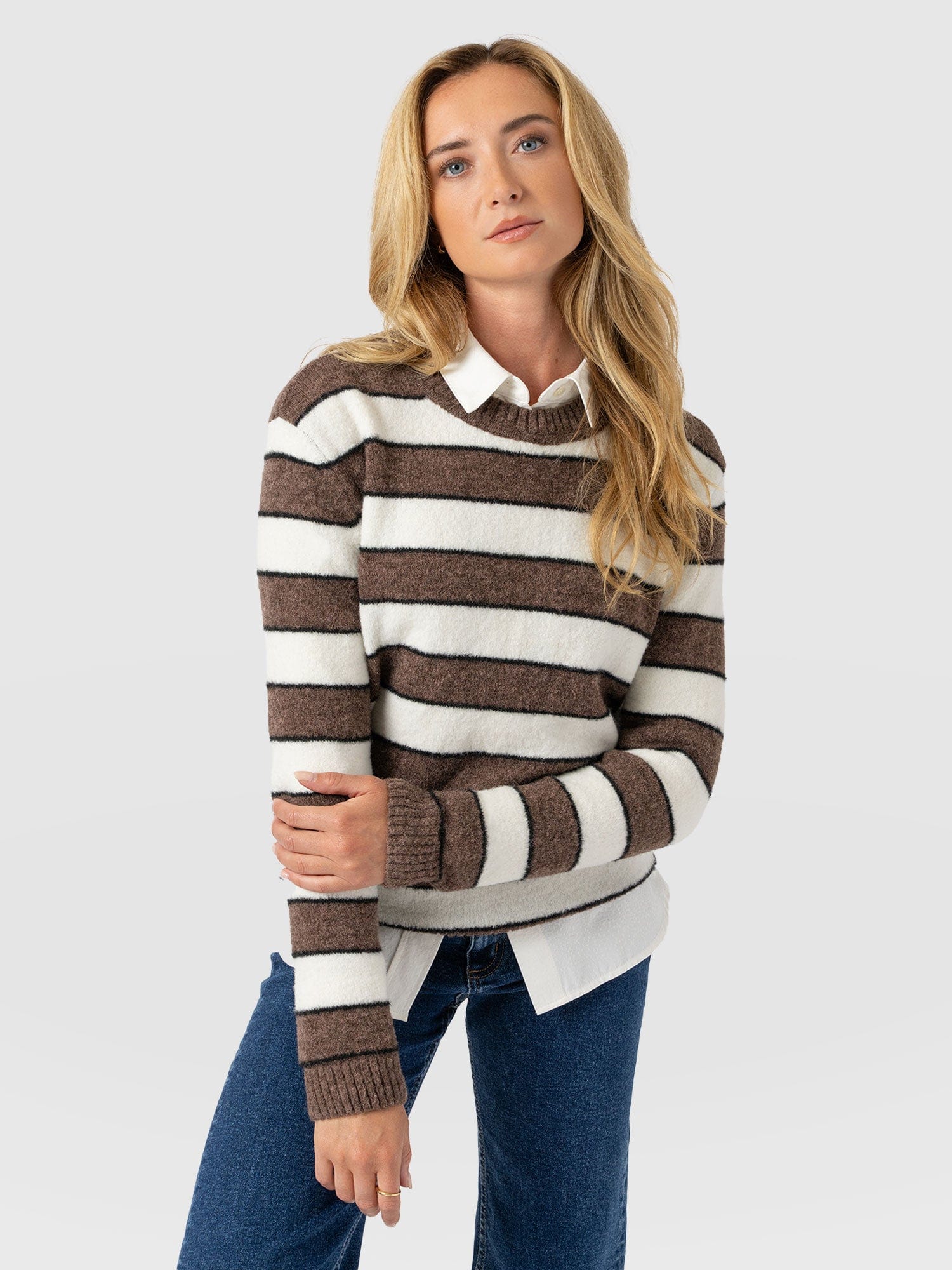 Azura Knit Jumper - Brown Stripe - Women's Knitwears | Saint + Sofia® EU
