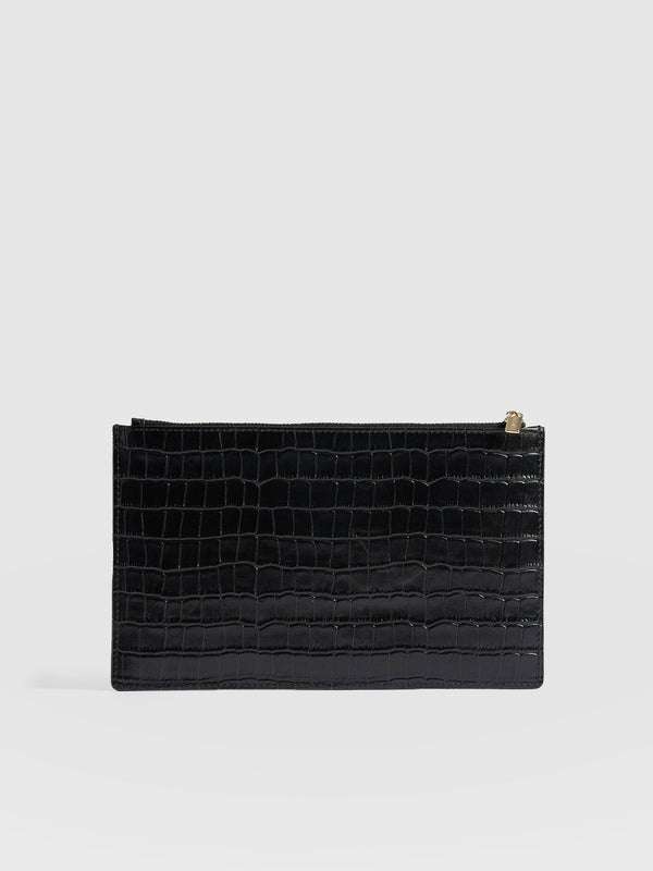 Beauty Pouch Black Croc - Women's Travel Accessories | Saint + Sofia® EU