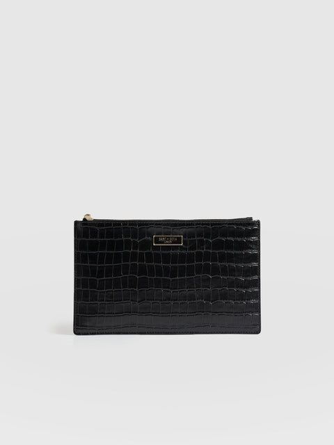 Beauty Pouch Black Croc - Women's Travel Accessories | Saint + Sofia® EU