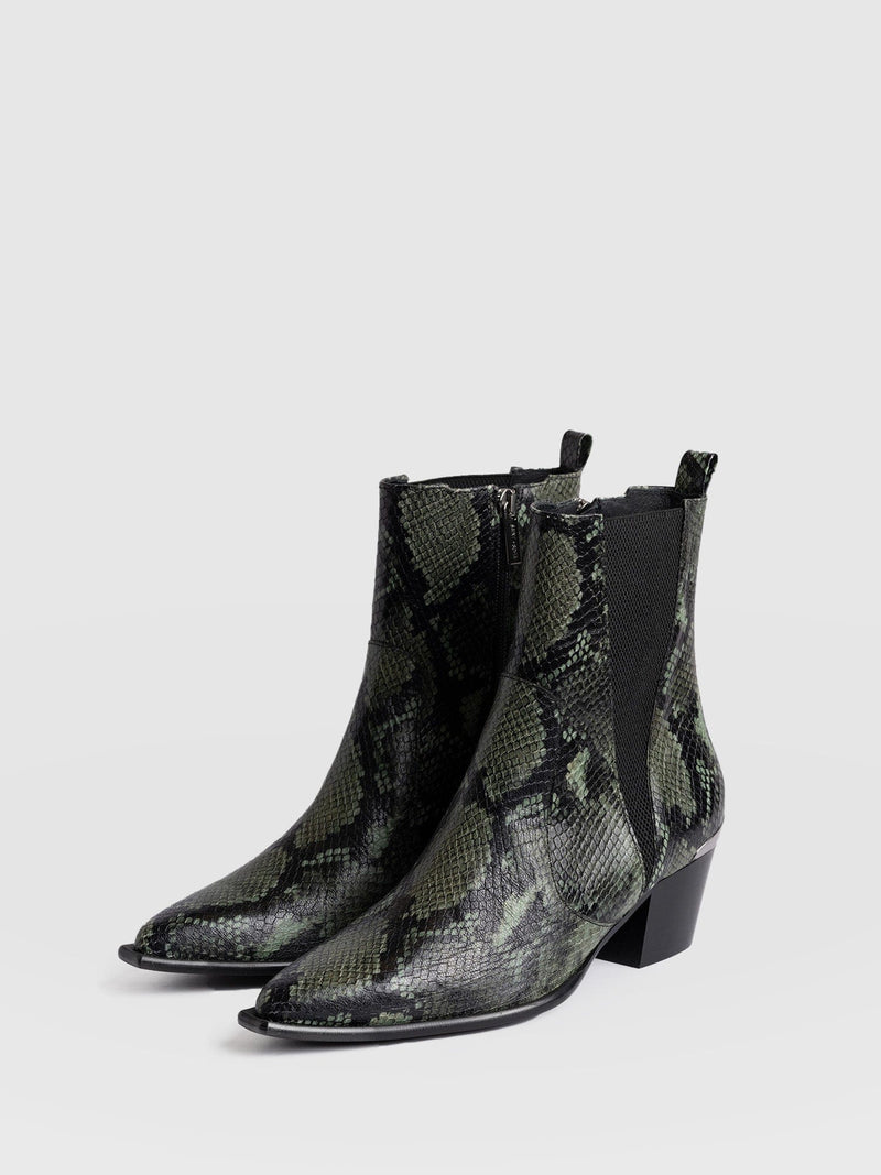 Billie Snake Boot Green - Women's Leather Boots | Saint + Sofia® EU