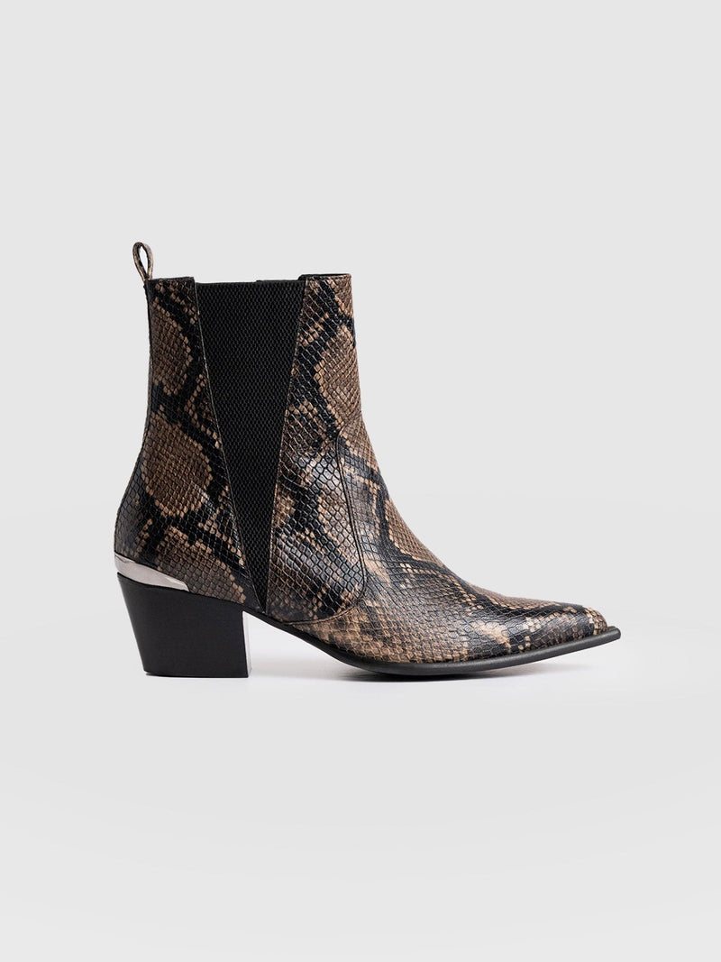 Billie Snake Boot Taupe - Women's Leather Boots | Saint + Sofia® EU