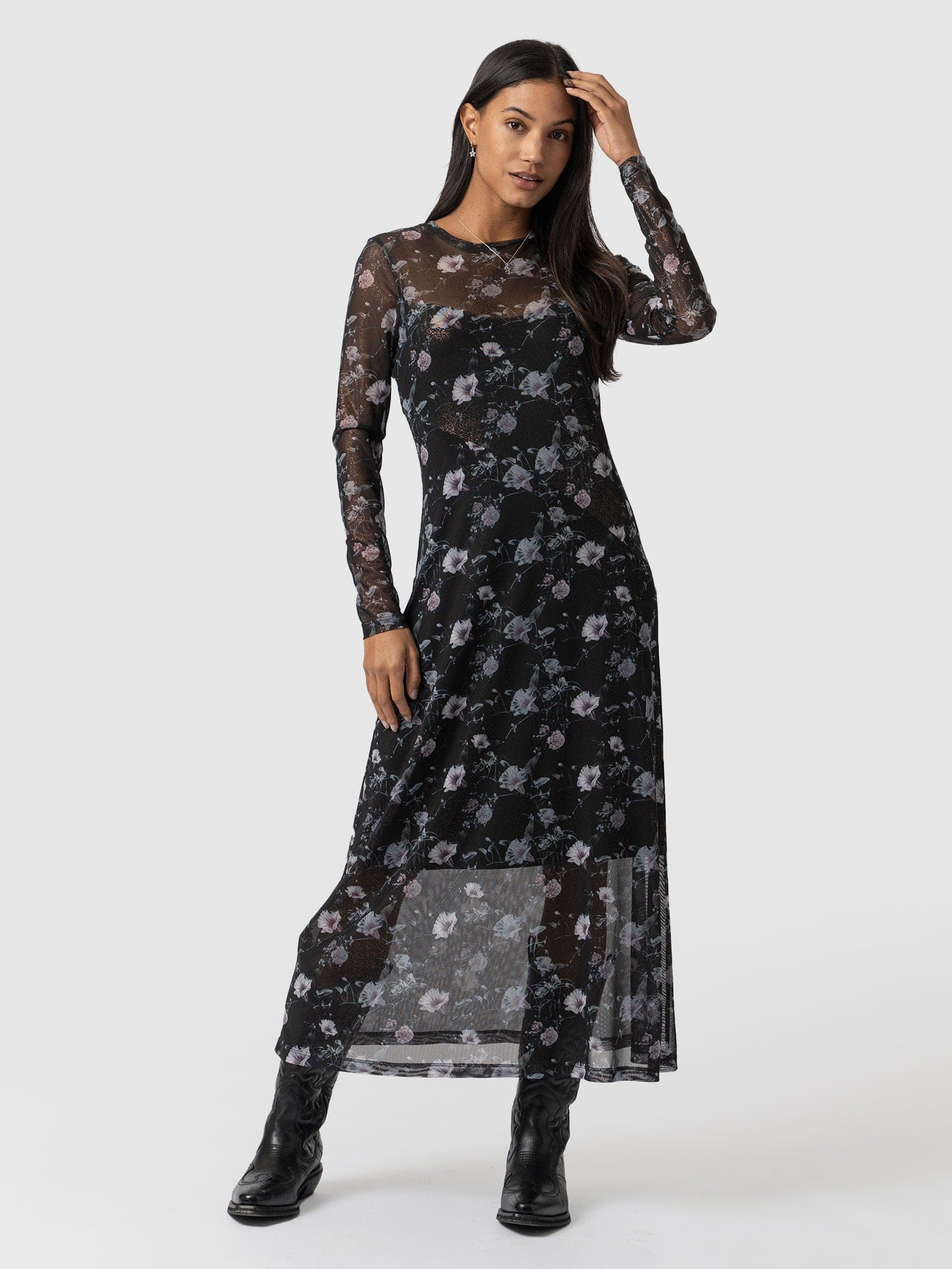 Black Runway Mesh Dress Gothic Floral - Women's Dresses |  Saint + Sofia® EU