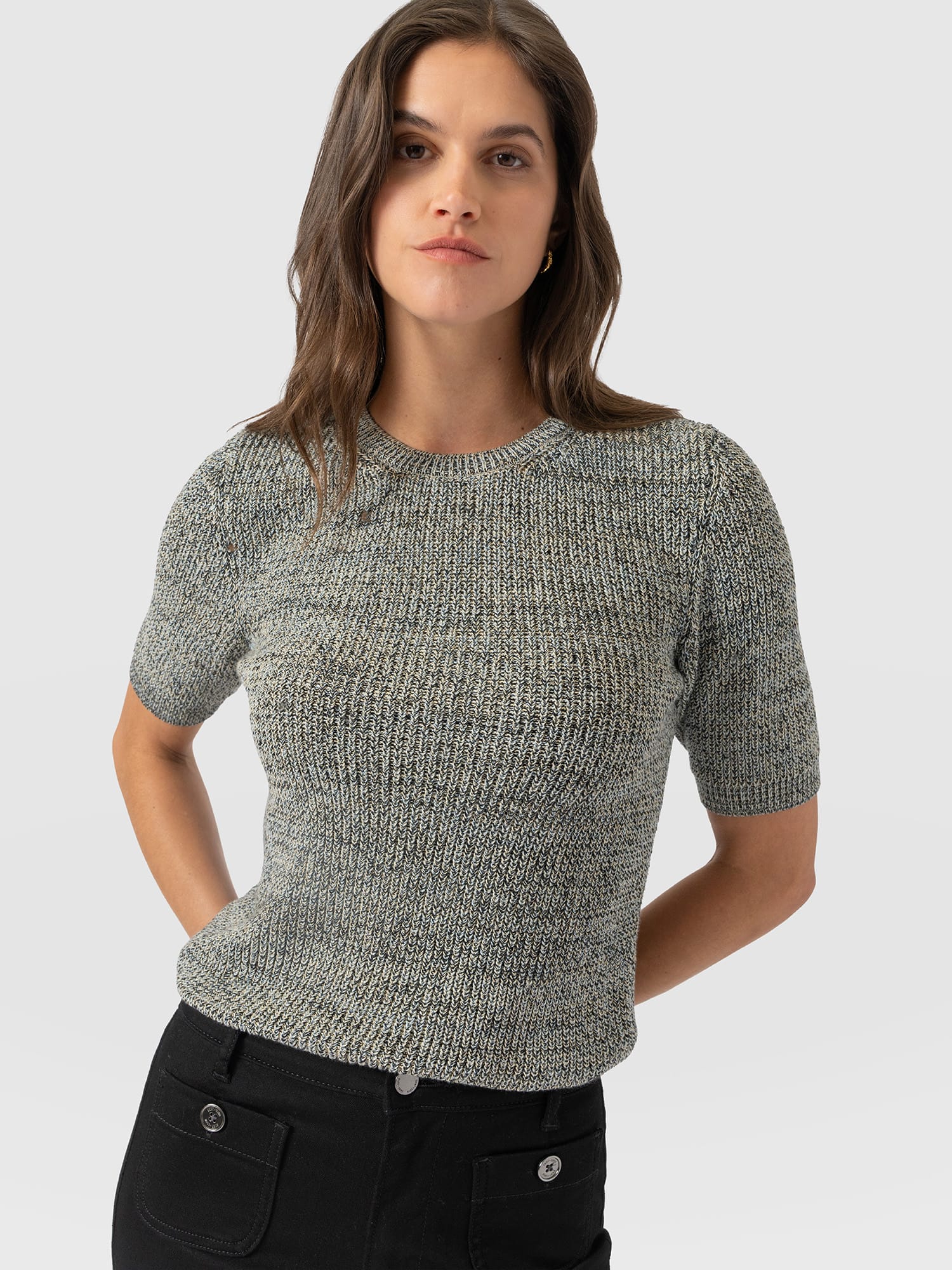 Blair Knit Tee - Black/Blue/Yellow - Women's Jumpers | Saint and Sofia® EU
