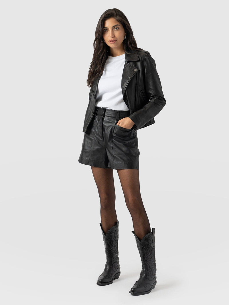 Bonham Leather Short Black - Women's Shorts | Saint + Sofia® EU