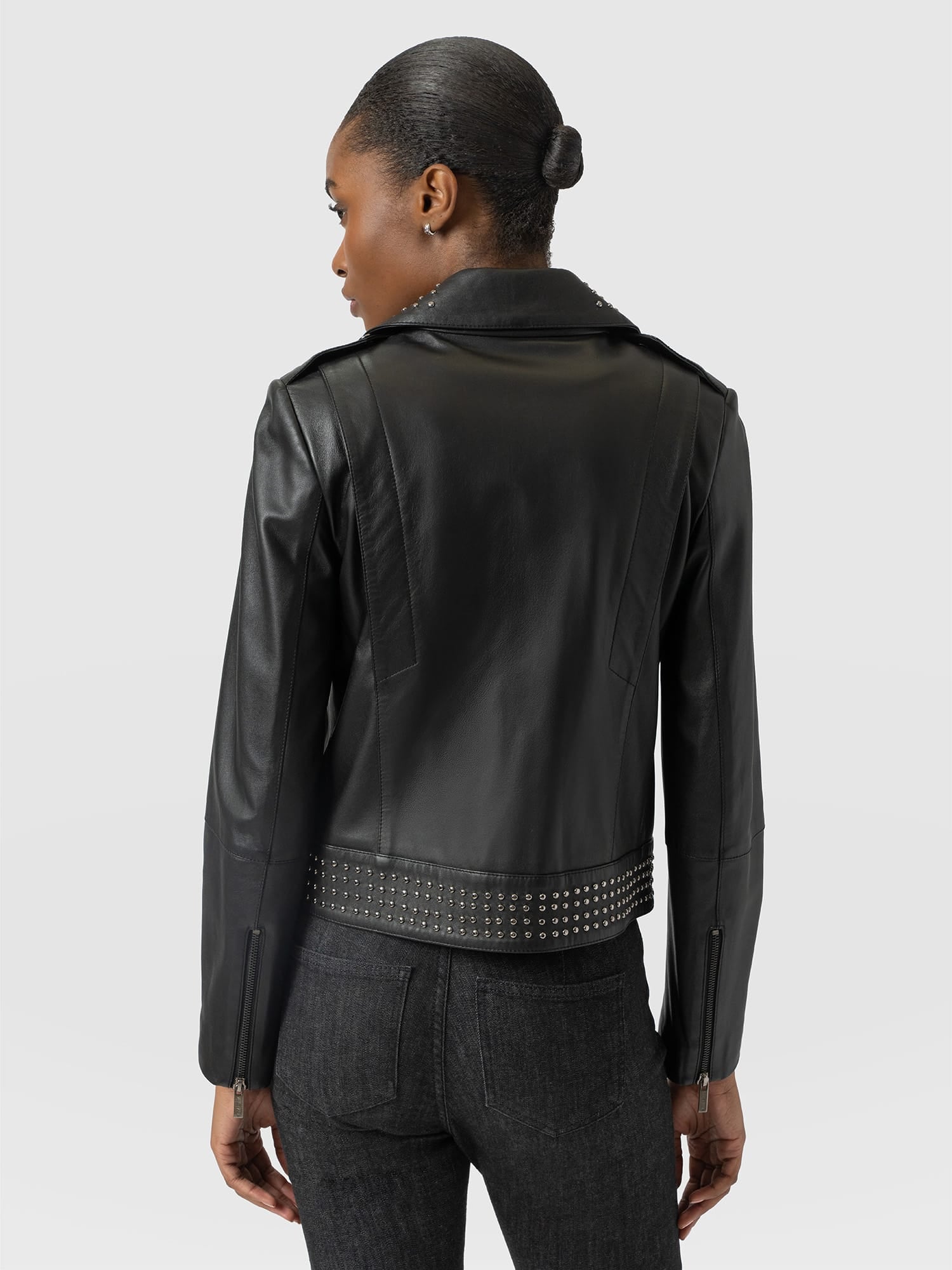 Bonham Studded Biker Jacket Black - Women's Leather Jacket | Saint and Sofia® EU