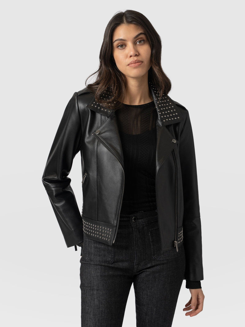 Bonham Studded Biker Jacket Black - Women's Leather Jacket | Saint + Sofia® EU