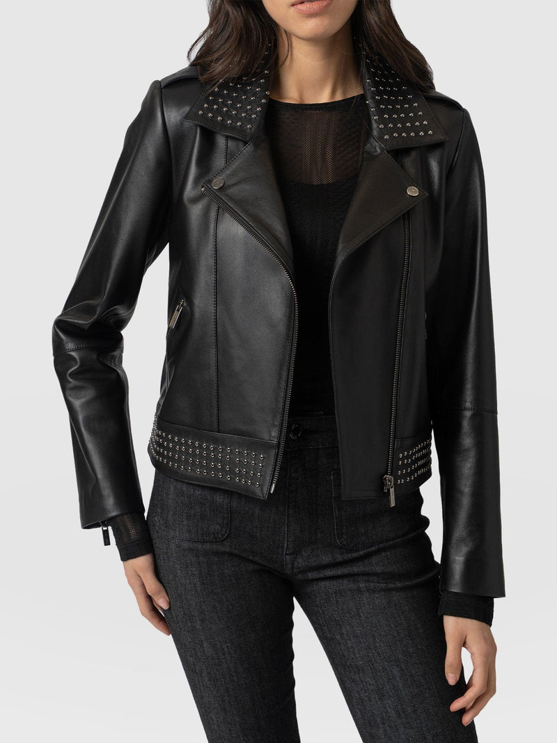 Bonham Studded Biker Jacket Black - Women's Leather Jacket | Saint + Sofia® EU