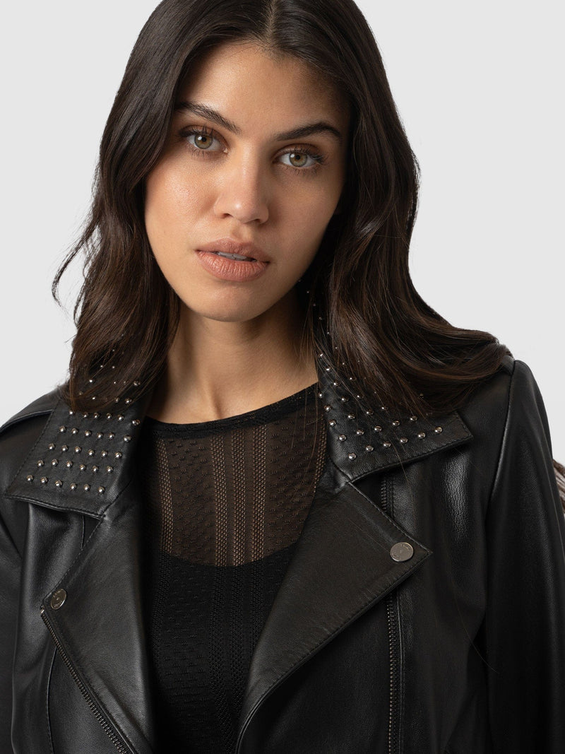 Bonham Studded Biker Jacket Black - Women's Leather Jacket | Saint + Sofia® EU